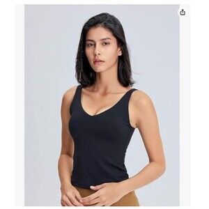 POSHDIVAH Women’s Sports Bra Tank Top Longline Padded Small Black Yoga Tops